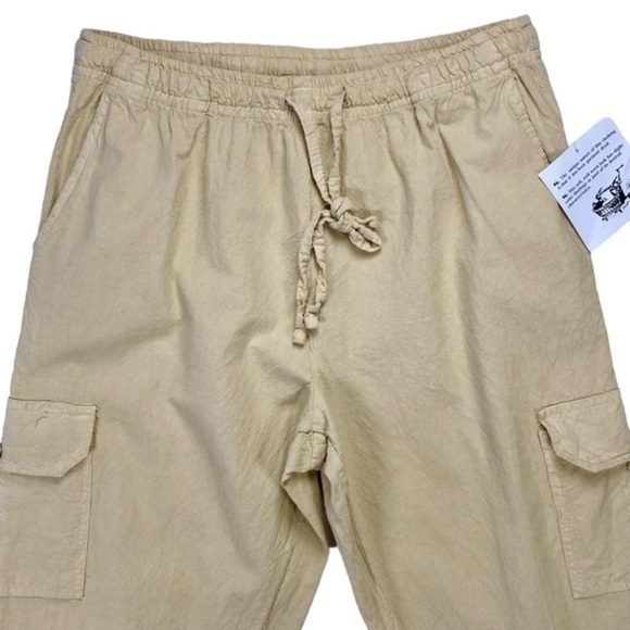 Collections Etc Cargo Pants Womens Small Tan Capri Elastic Drawstring Waistband - Picture 2 of 8